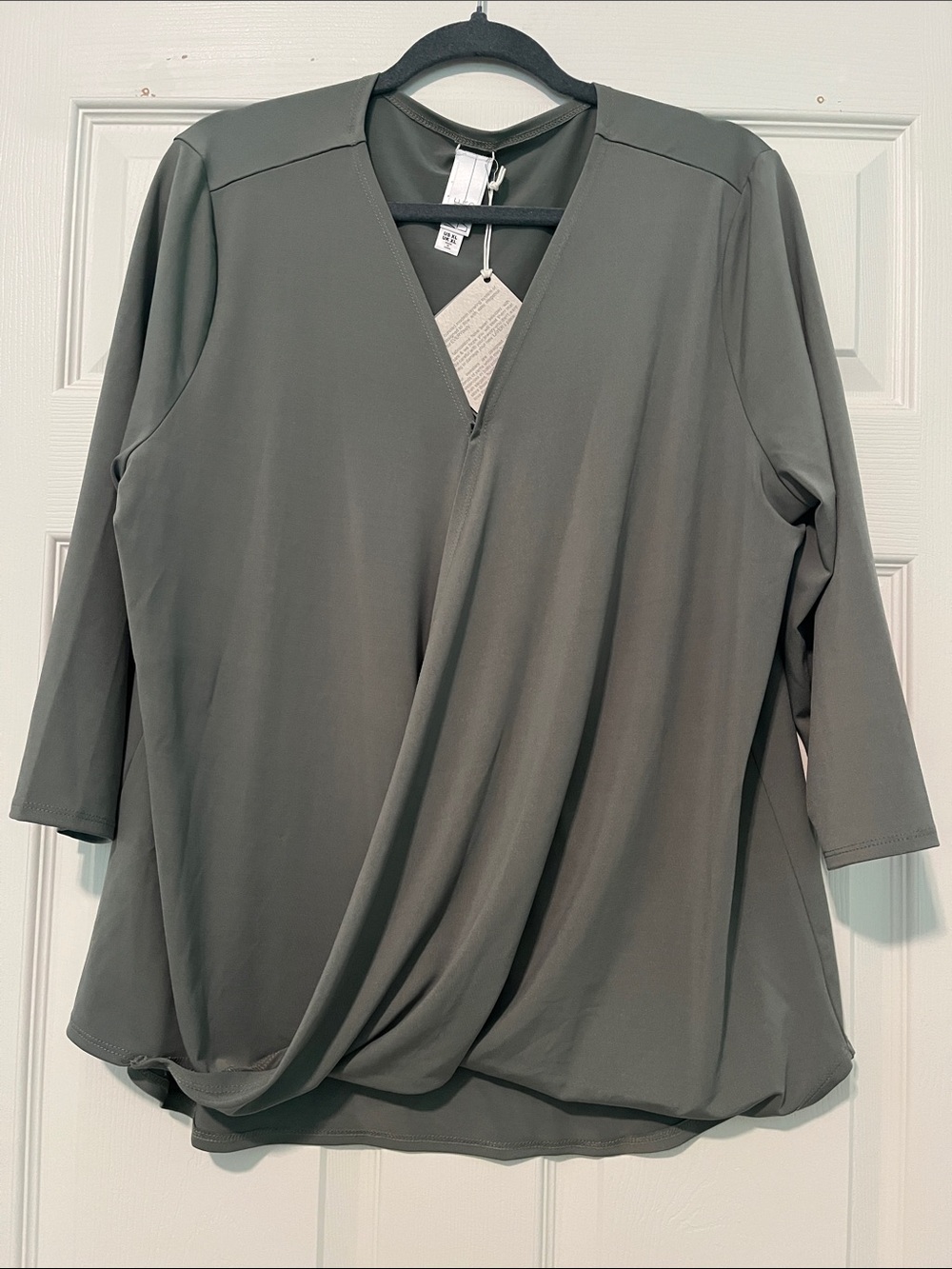 MarlaWynne Olive Green Faux-Wrap V-Neck Top